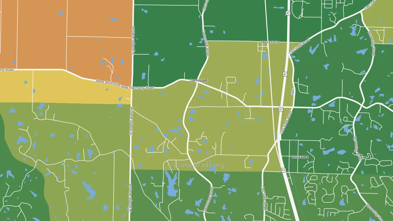 Darmstadt, IN Map of Murder Rates