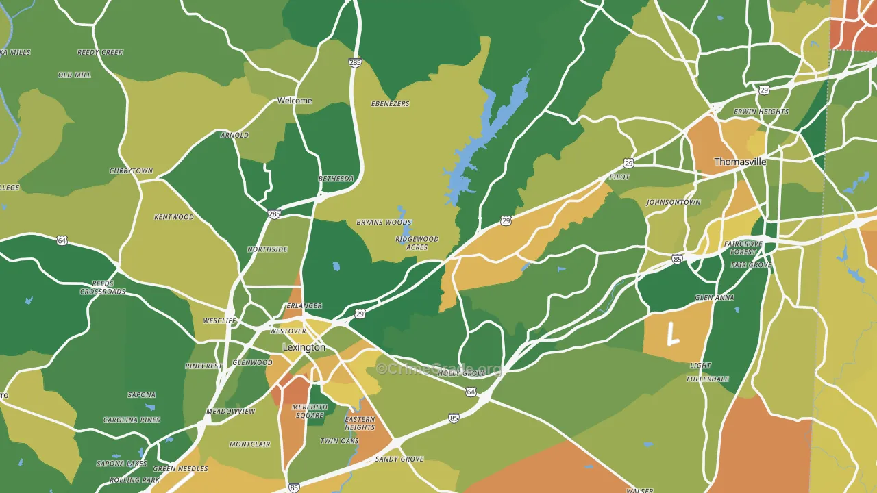 Davidson County, NC Map of Murder Rates