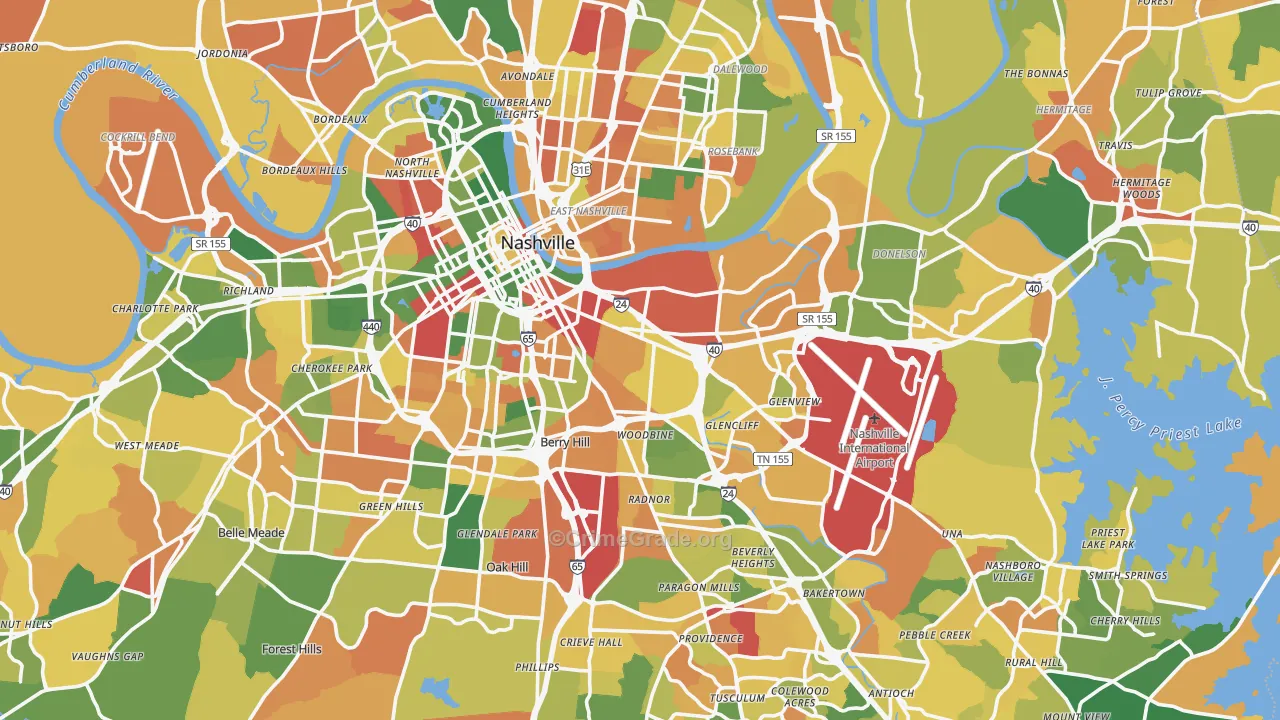 Davidson County, TN Map of Murder Rates