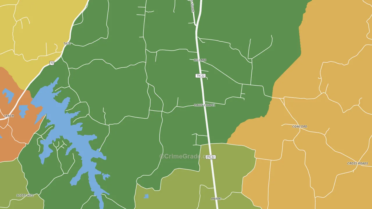 Davis Chapel, TN Map of Murder Rates