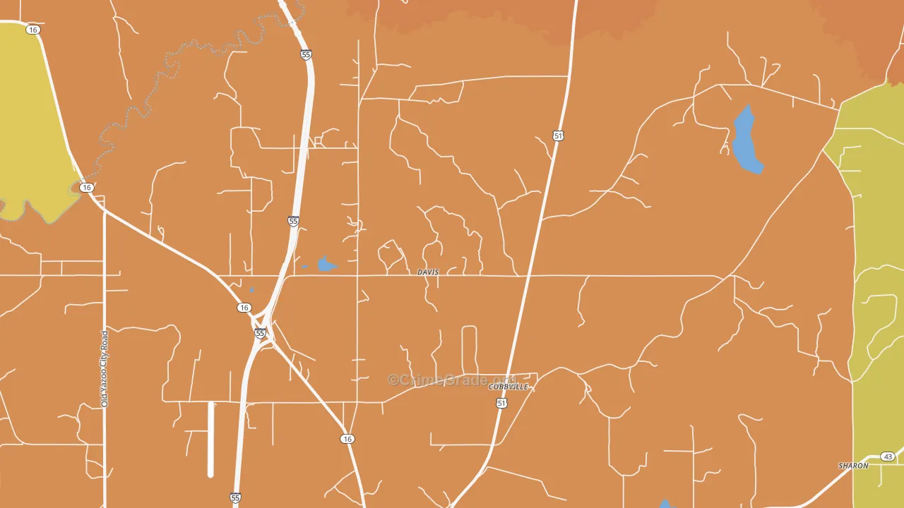 Davis, MS Map of Murder Rates