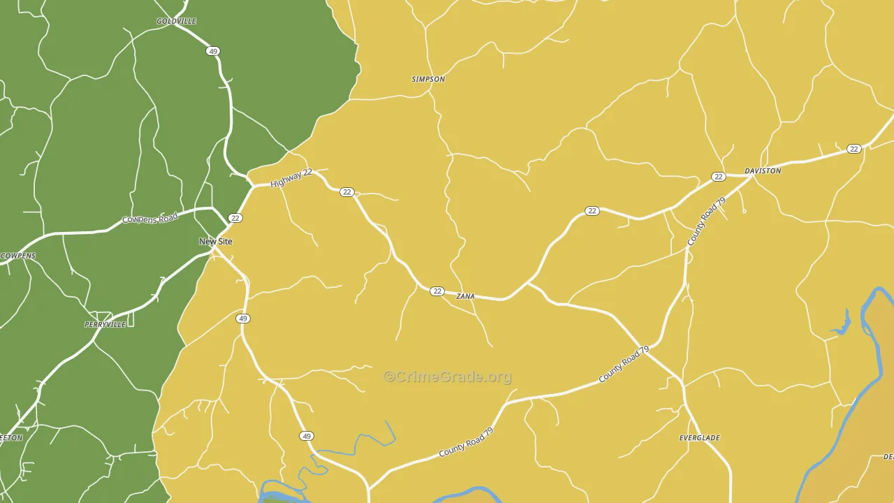 Daviston, AL Map of Murder Rates