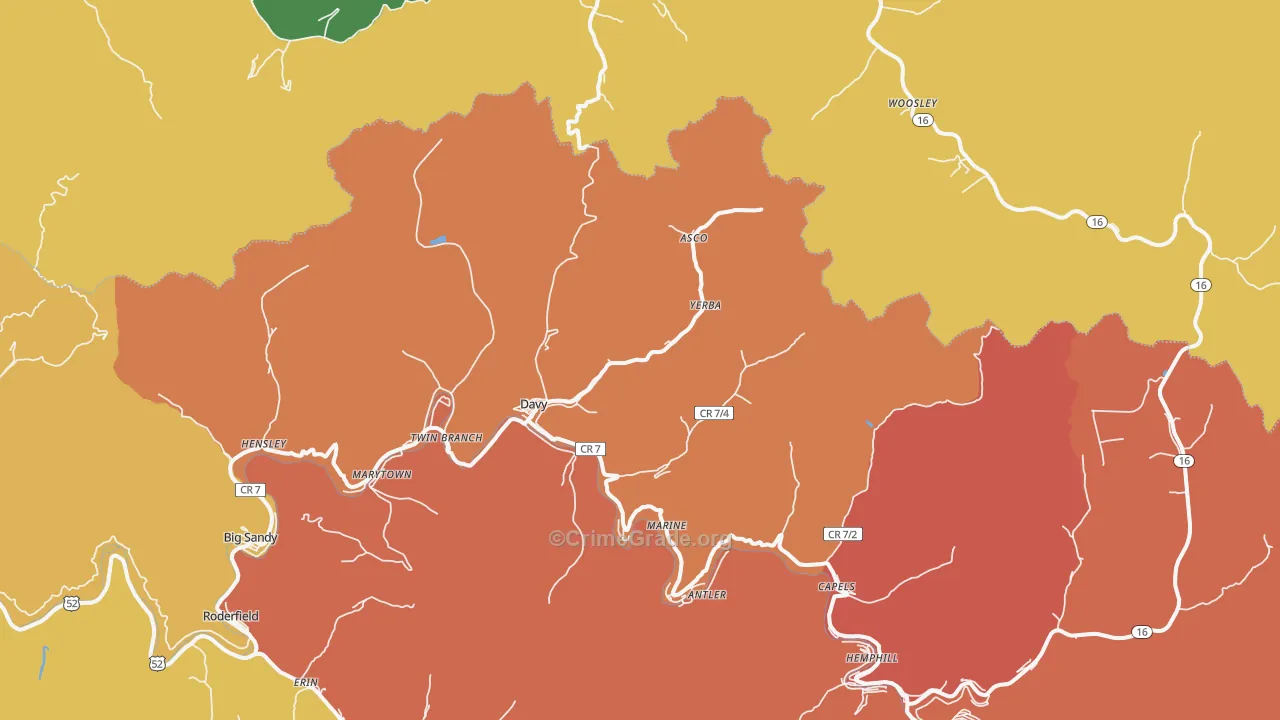 Davy, WV Map of Murder Rates