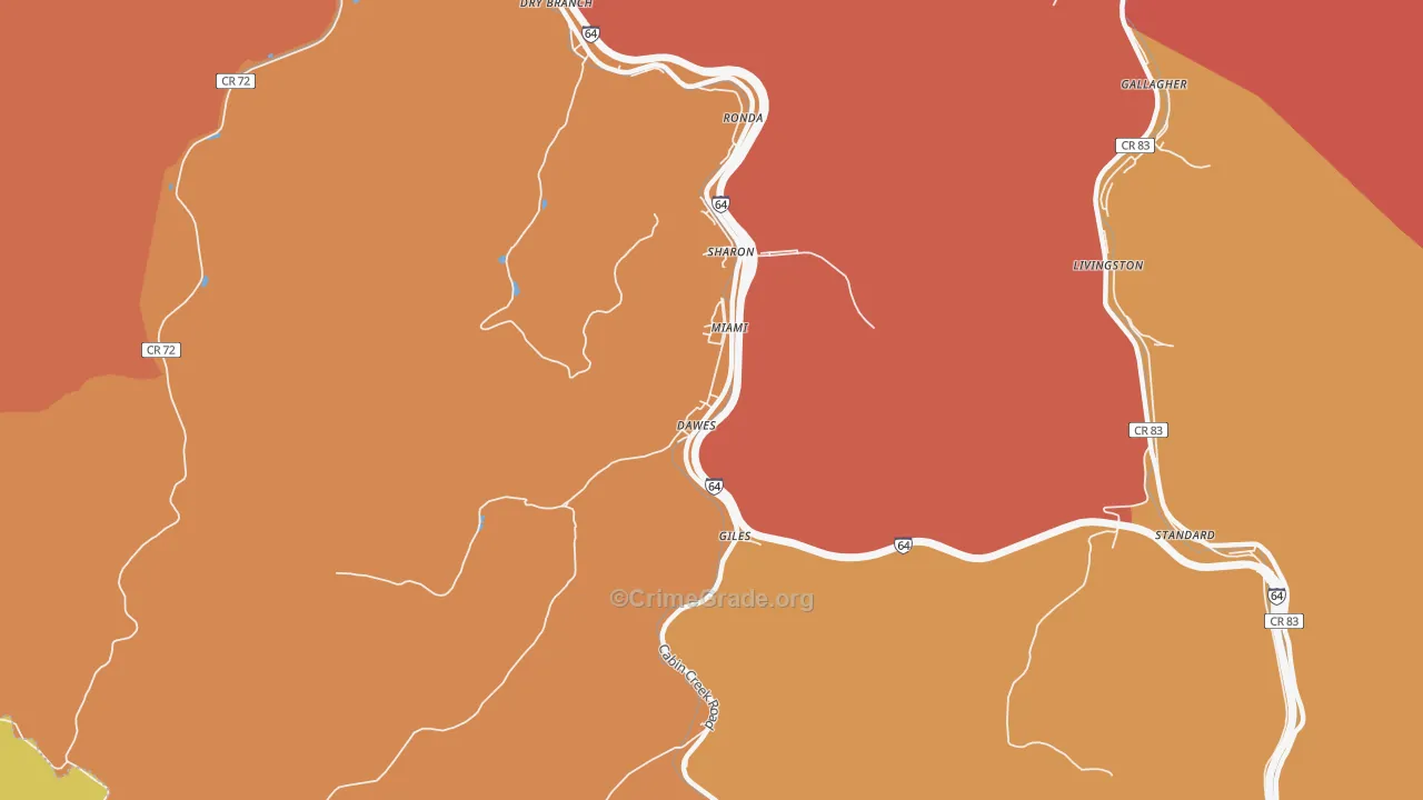 Dawes, WV Map of Murder Rates