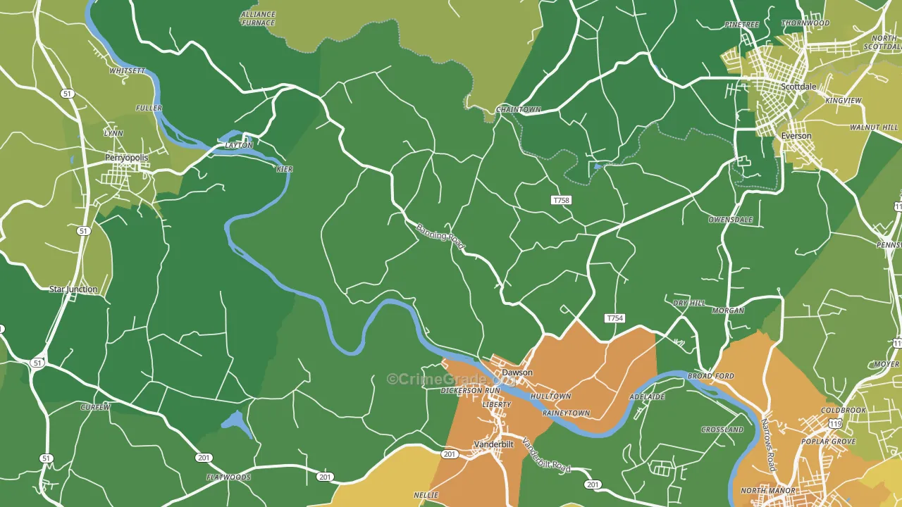 Dawson, PA Map of Murder Rates