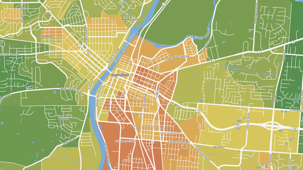 Dayton-Campbell Historic District, Hamilton, OH Map of Murder Rates
