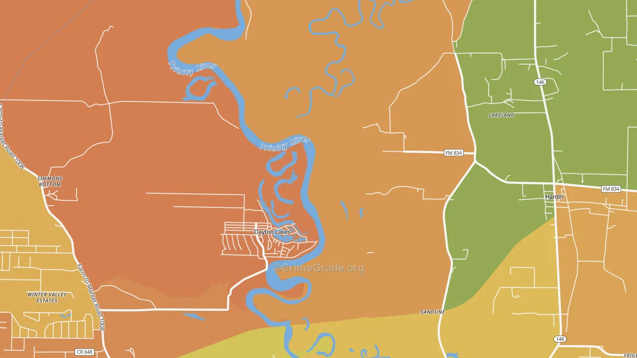 Dayton Lakes, TX Map of Murder Rates