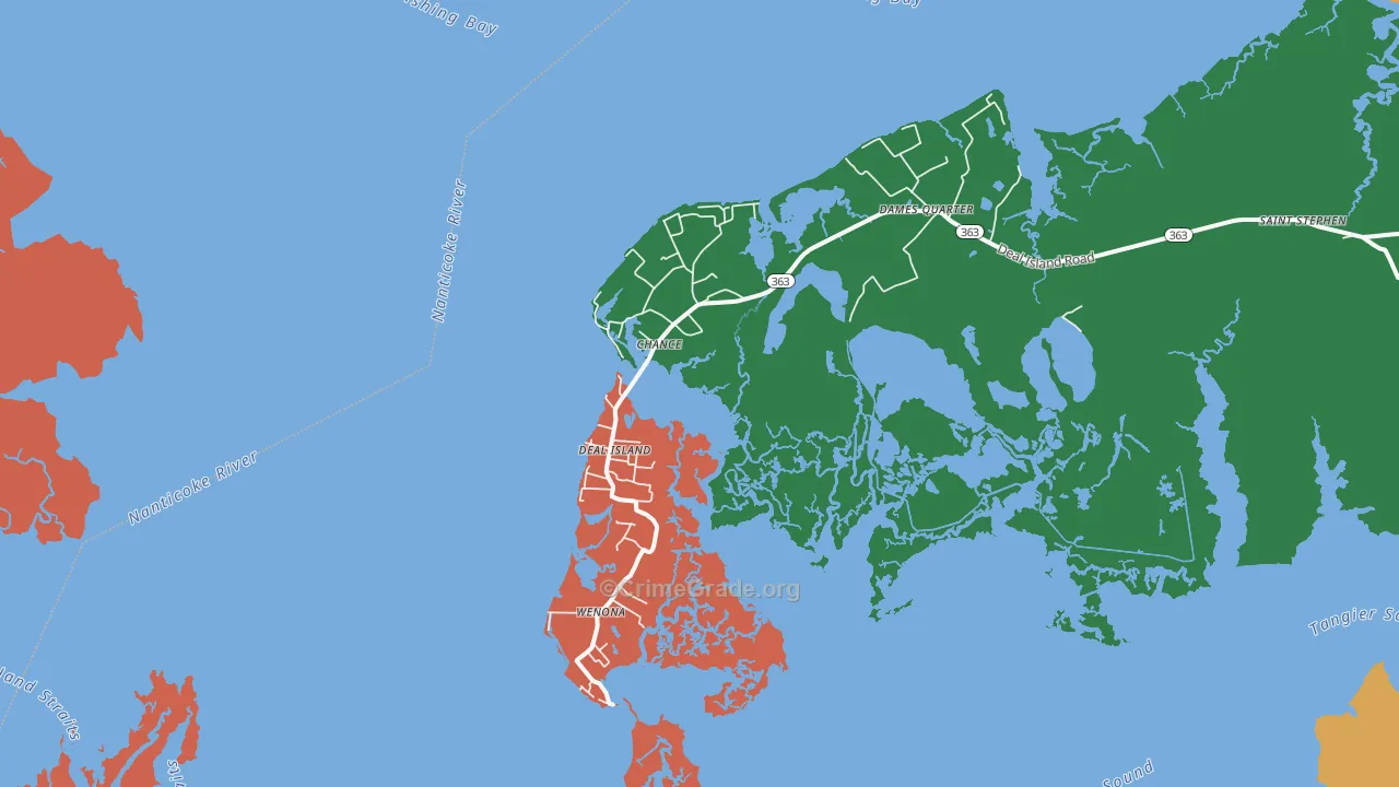 Deal Island, MD Map of Murder Rates