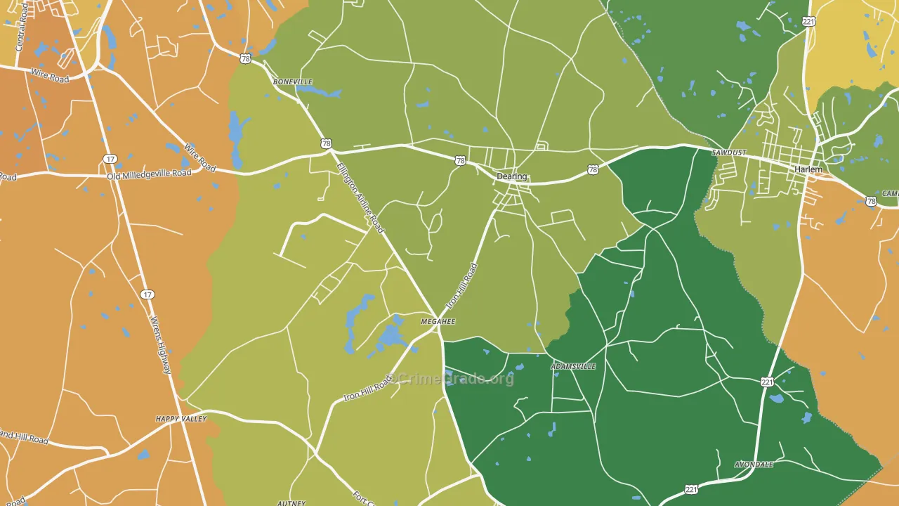 Dearing, GA Map of Murder Rates