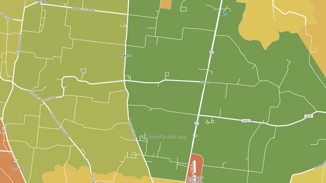 Deason, TN Map of Murder Rates