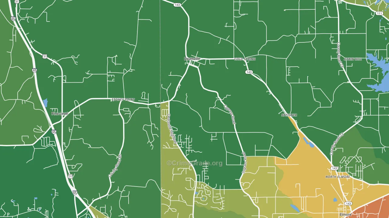 Deatsville, AL Map of Murder Rates