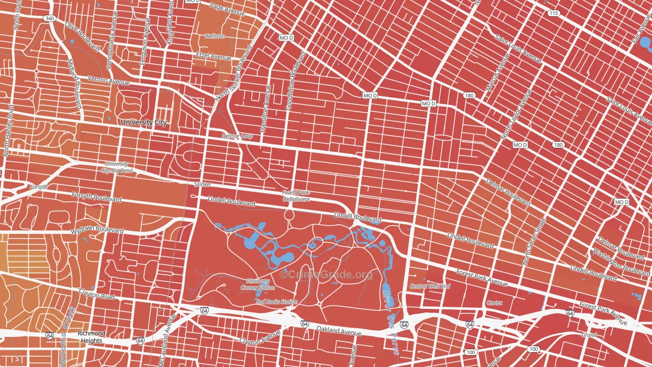 Debaliviere Place, St. Louis, MO Map of Murder Rates
