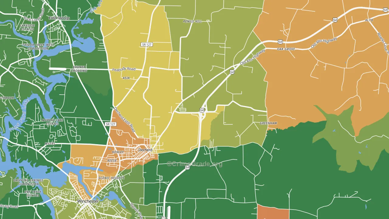 Decherd, TN Map of Murder Rates