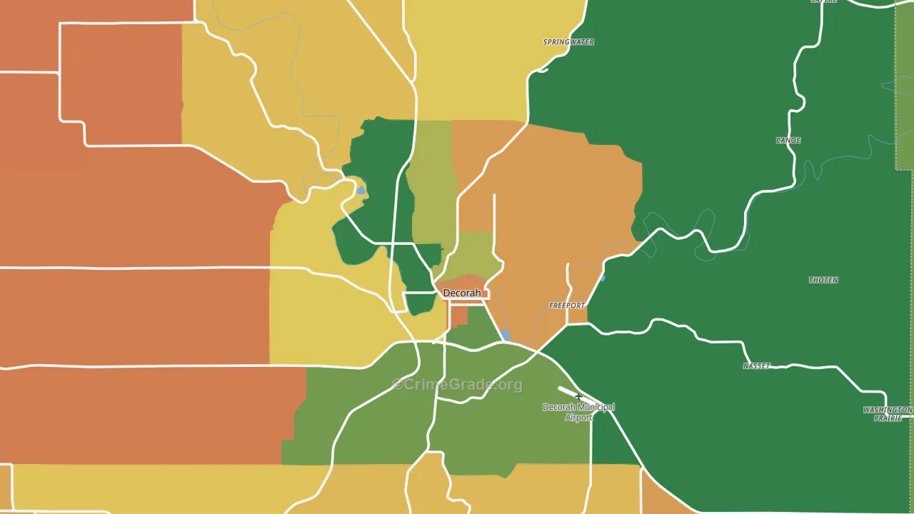 Decorah, IA Map of Murder Rates