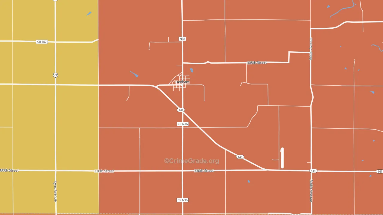 Dedham, IA Map of Murder Rates