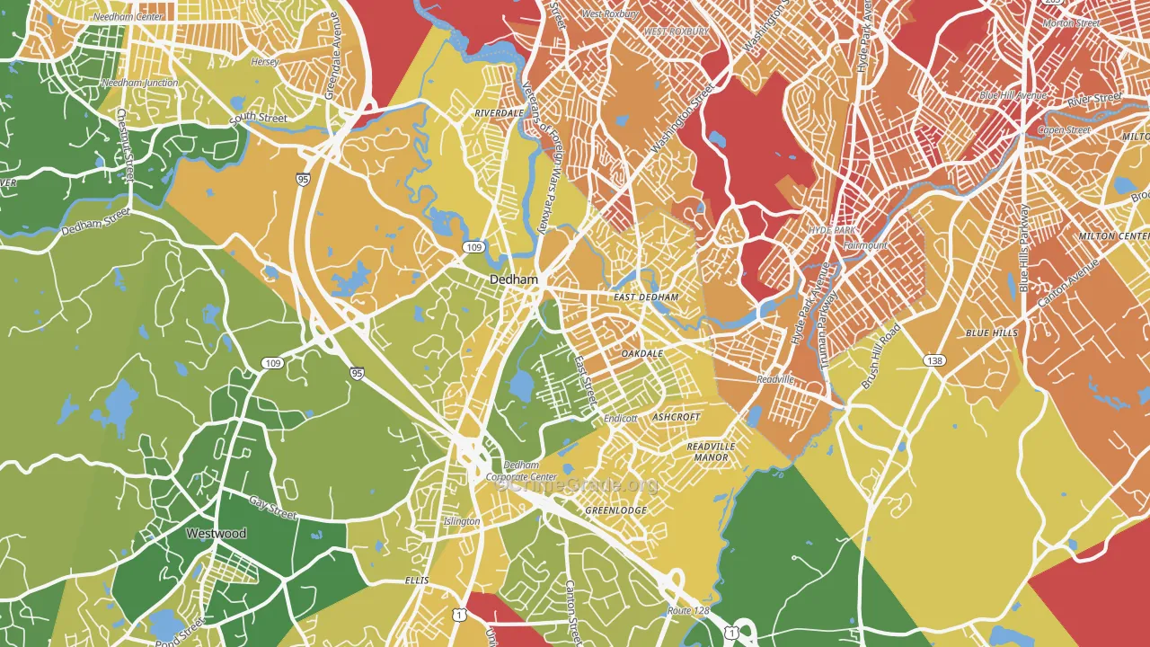 Dedham, MA Map of Murder Rates