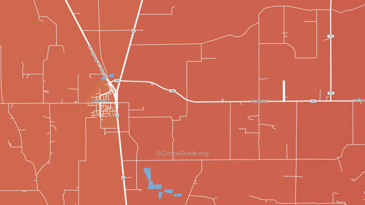 Deerbrook, MS Map of Murder Rates