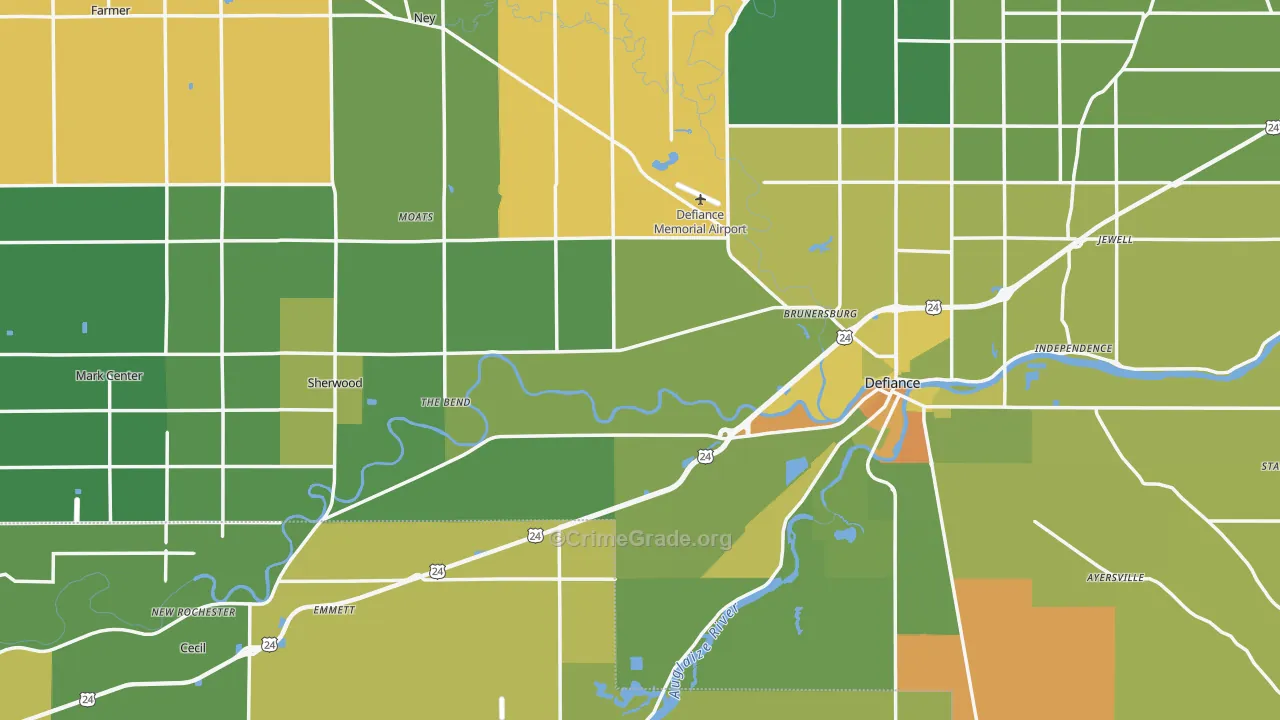 Defiance County, OH Map of Murder Rates