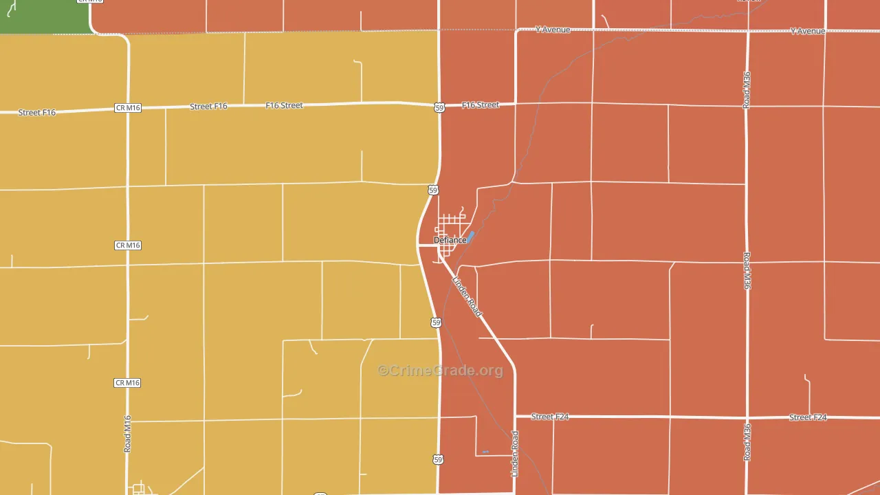 Defiance, IA Map of Murder Rates
