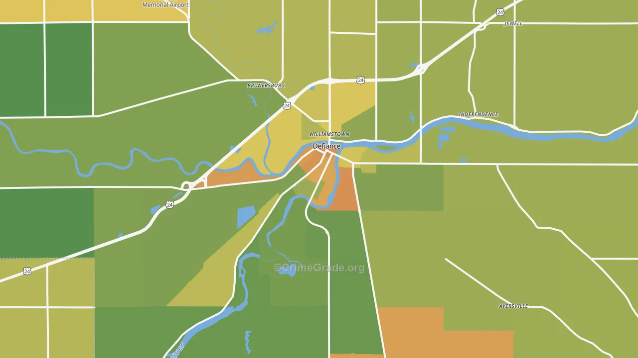 Defiance, OH Map of Murder Rates