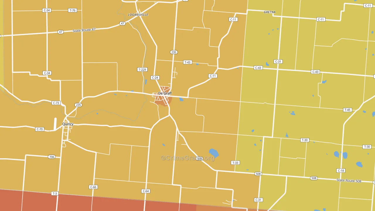 DeGraff, OH Map of Murder Rates