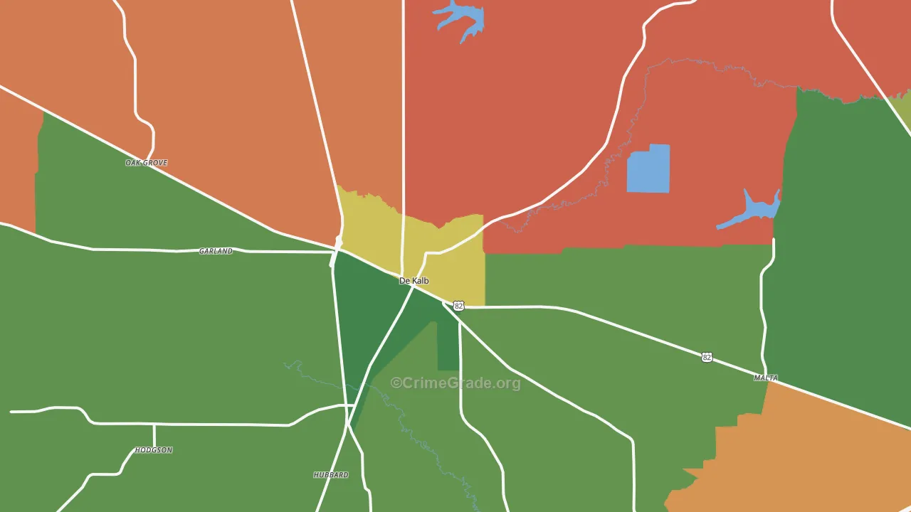 DeKalb, TX Map of Murder Rates