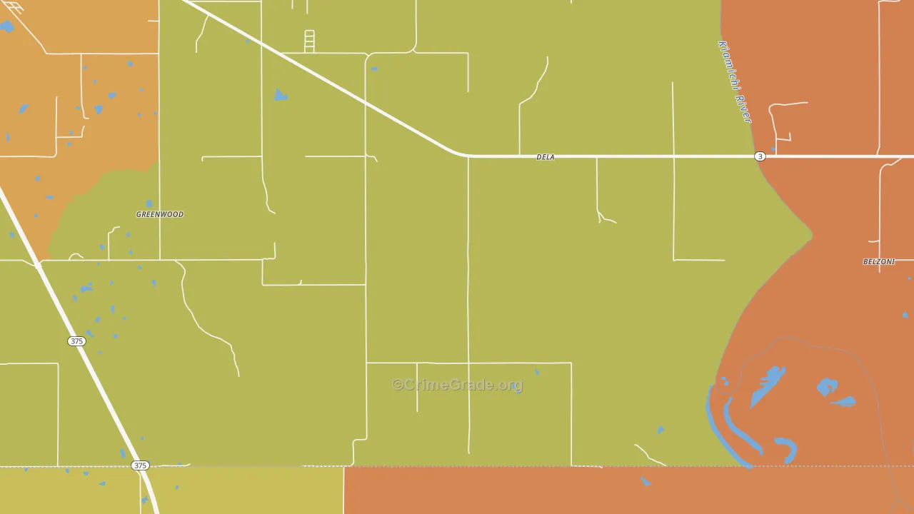 Dela, OK Map of Murder Rates