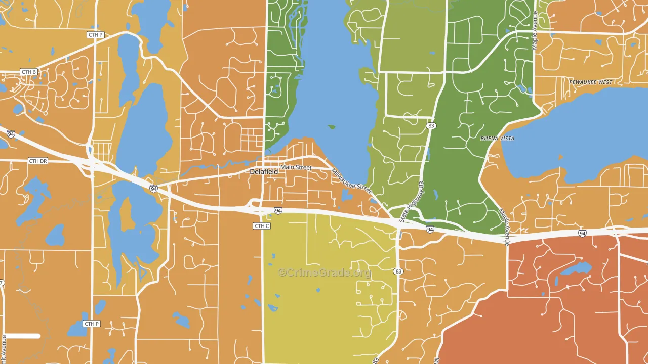 Delafield, WI Map of Murder Rates