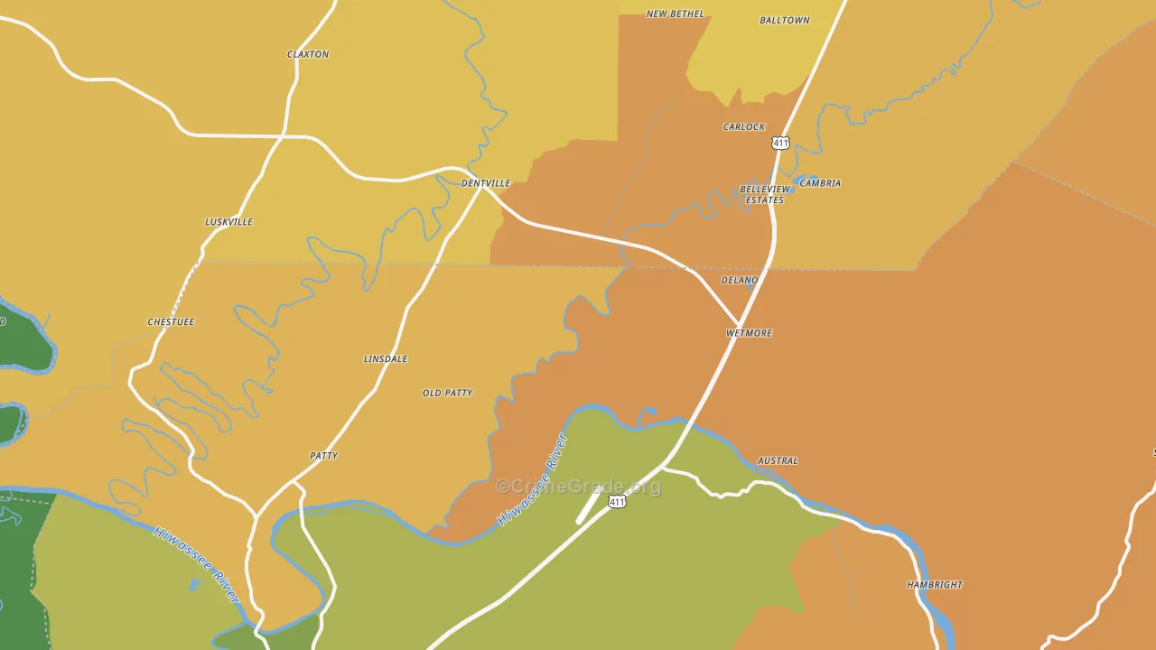Delano, TN Map of Murder Rates