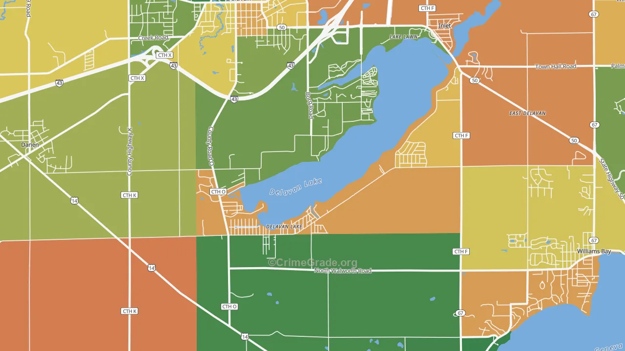Delavan Lake, WI Map of Murder Rates