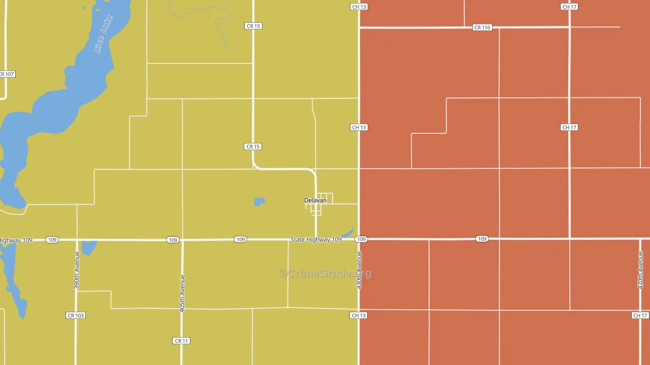 Delavan, MN Map of Murder Rates