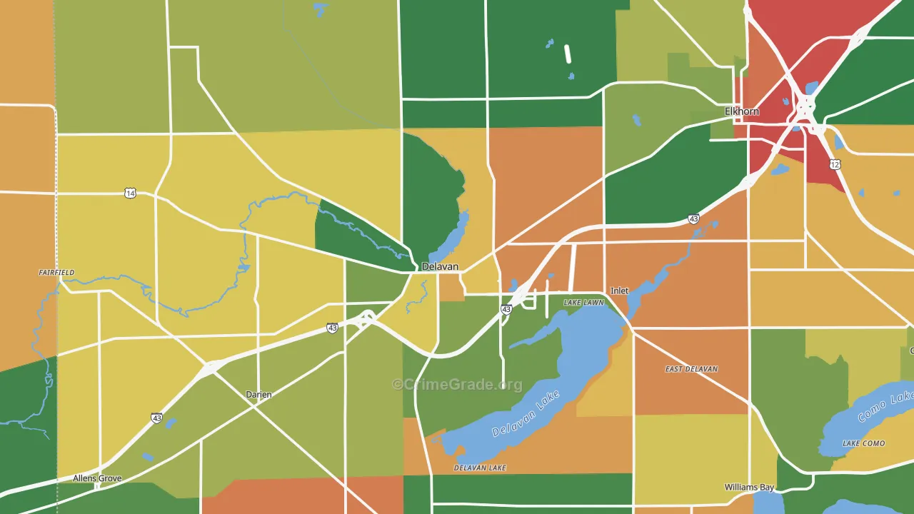Delavan, WI Map of Murder Rates