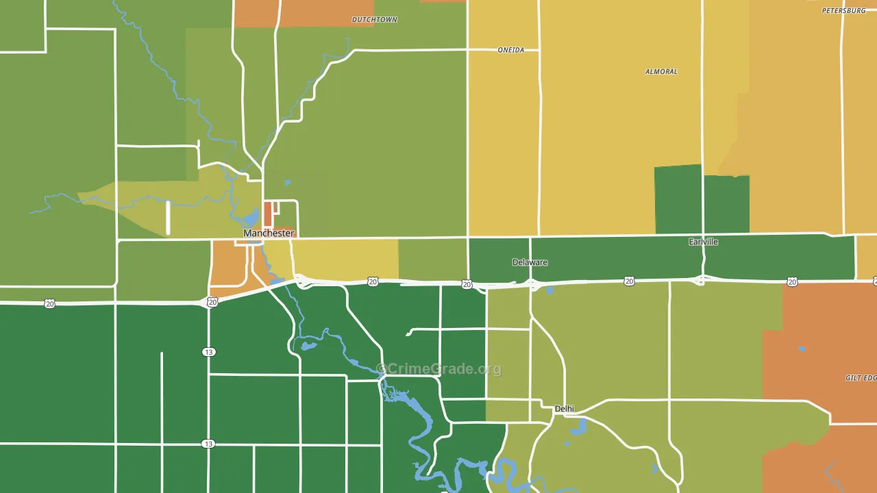 Delaware County, IA Map of Murder Rates