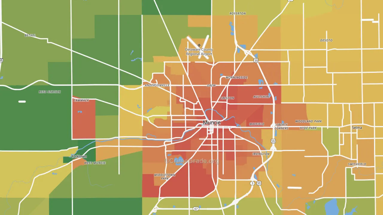 Delaware County, IN Map of Murder Rates