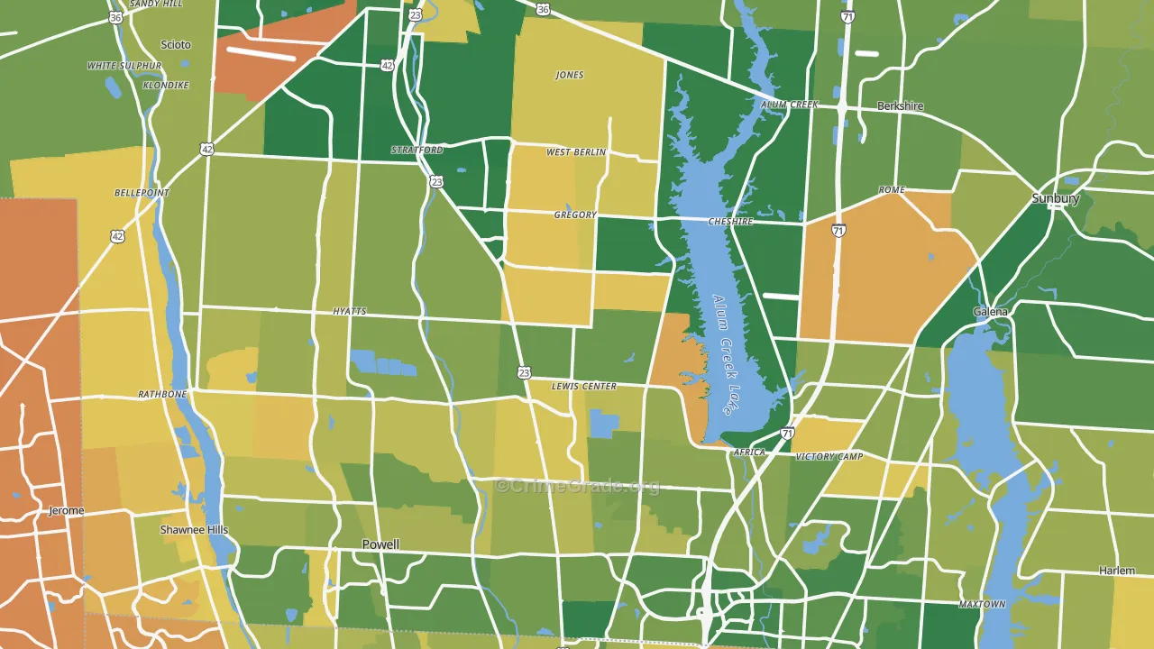 Delaware County, OH Map of Murder Rates