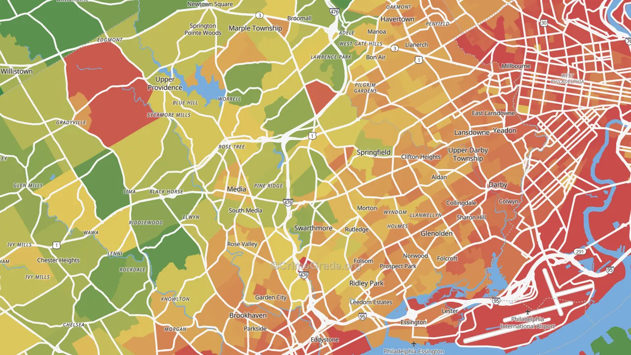 Delaware County, PA Map of Murder Rates