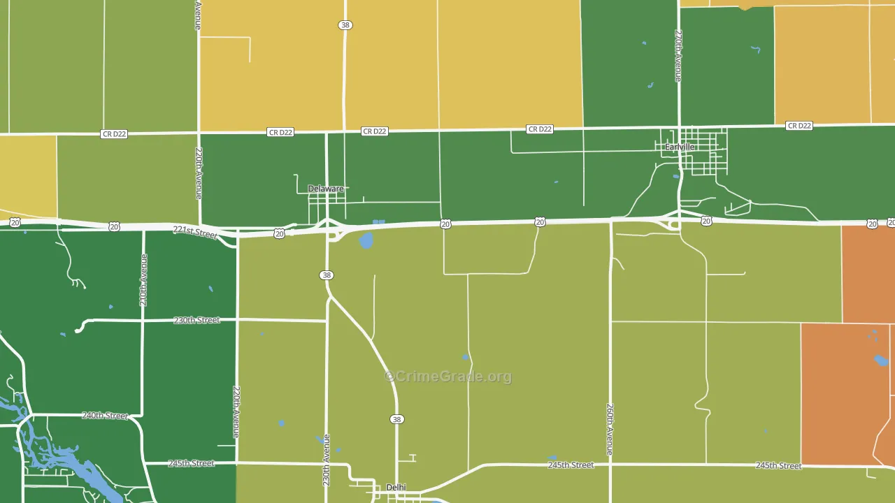 Delaware, IA Map of Murder Rates