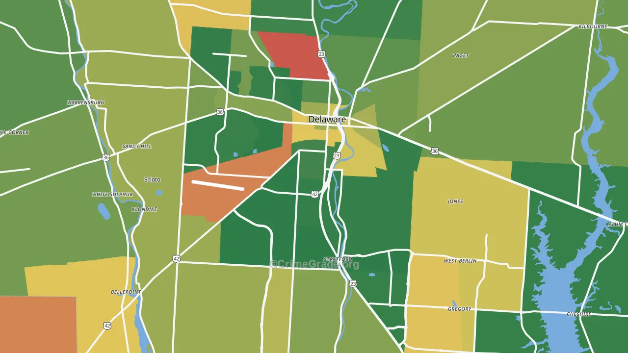 Delaware, OH Map of Murder Rates