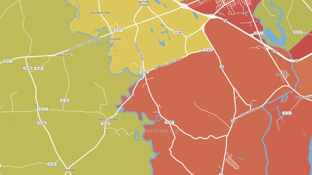 Delaware, VA Map of Murder Rates