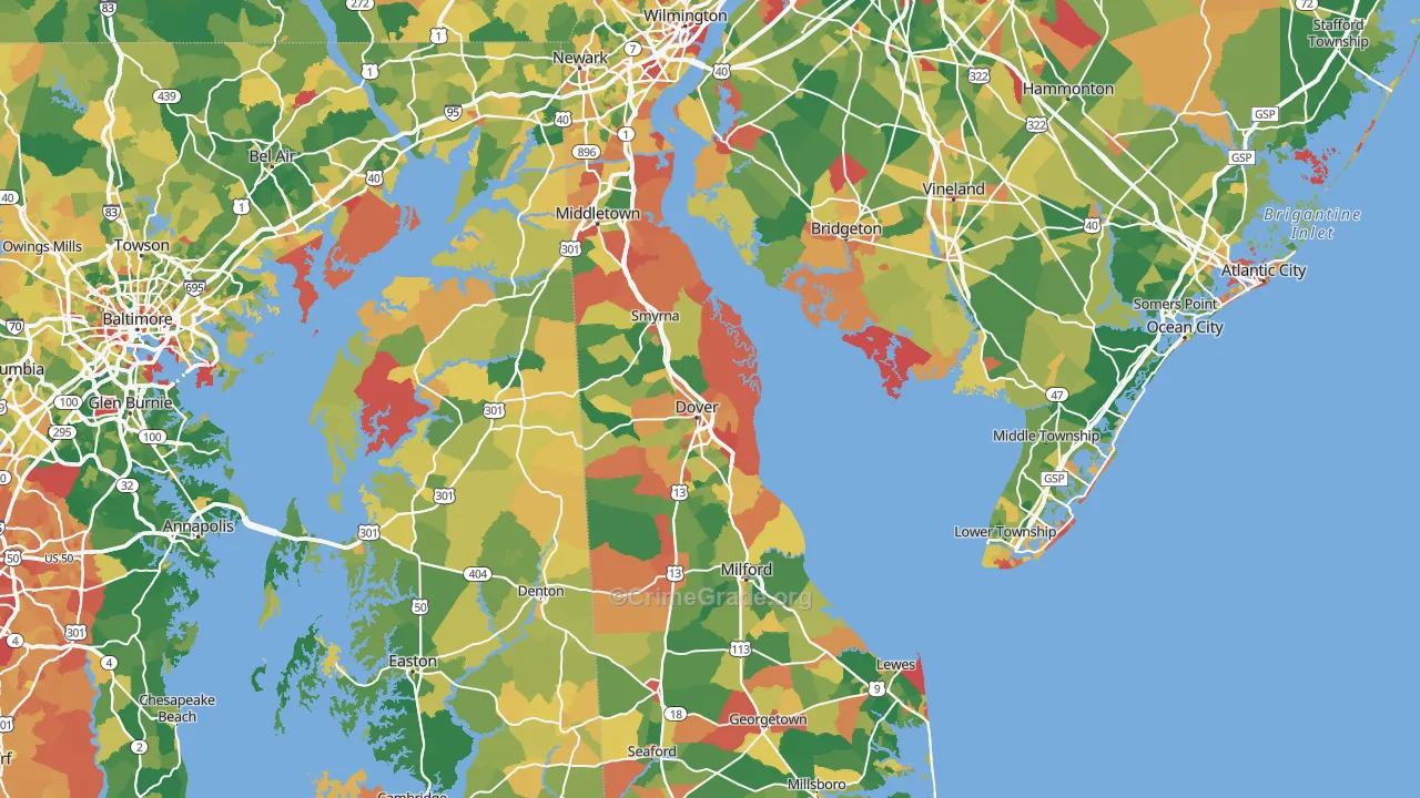 Delaware Map of Murder Rates