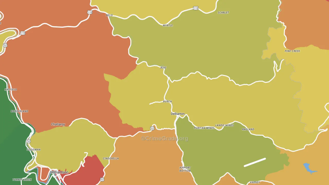 Delbarton, WV Map of Murder Rates