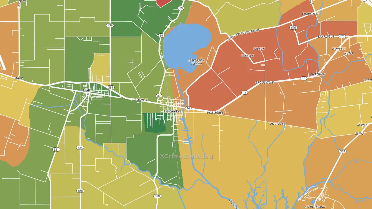 Delcambre, LA Map of Murder Rates
