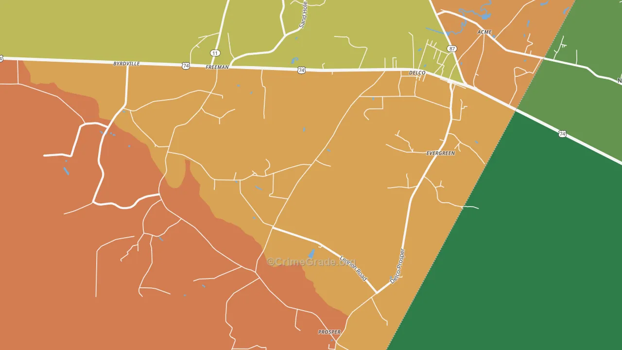 Delco, NC Map of Murder Rates