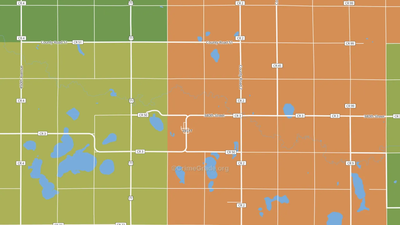 Delft, MN Map of Murder Rates