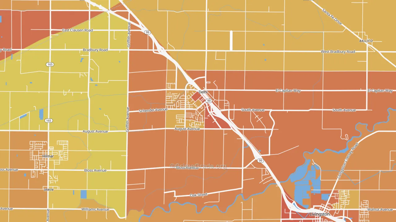 Delhi, CA Map of Murder Rates
