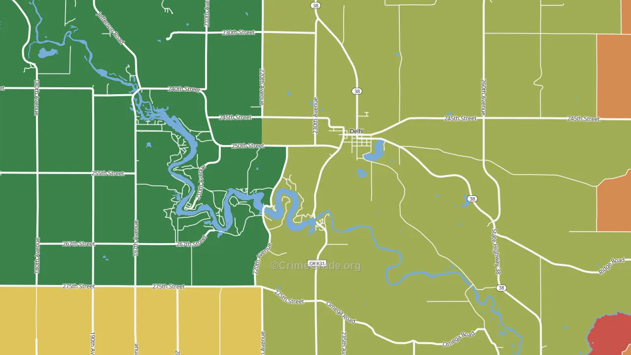 Delhi, IA Map of Murder Rates