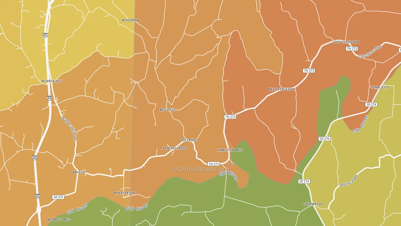 Dellrose, TN Map of Murder Rates