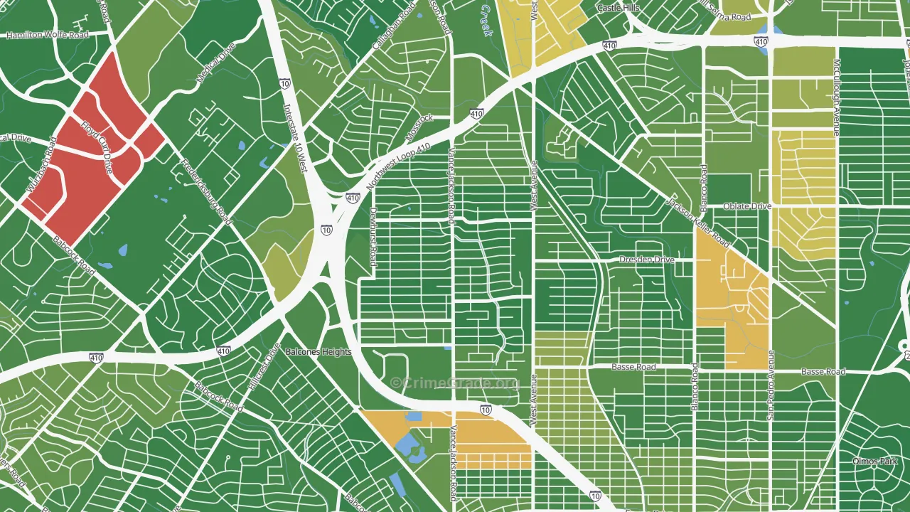 Dellview Area, San Antonio, TX Map of Murder Rates