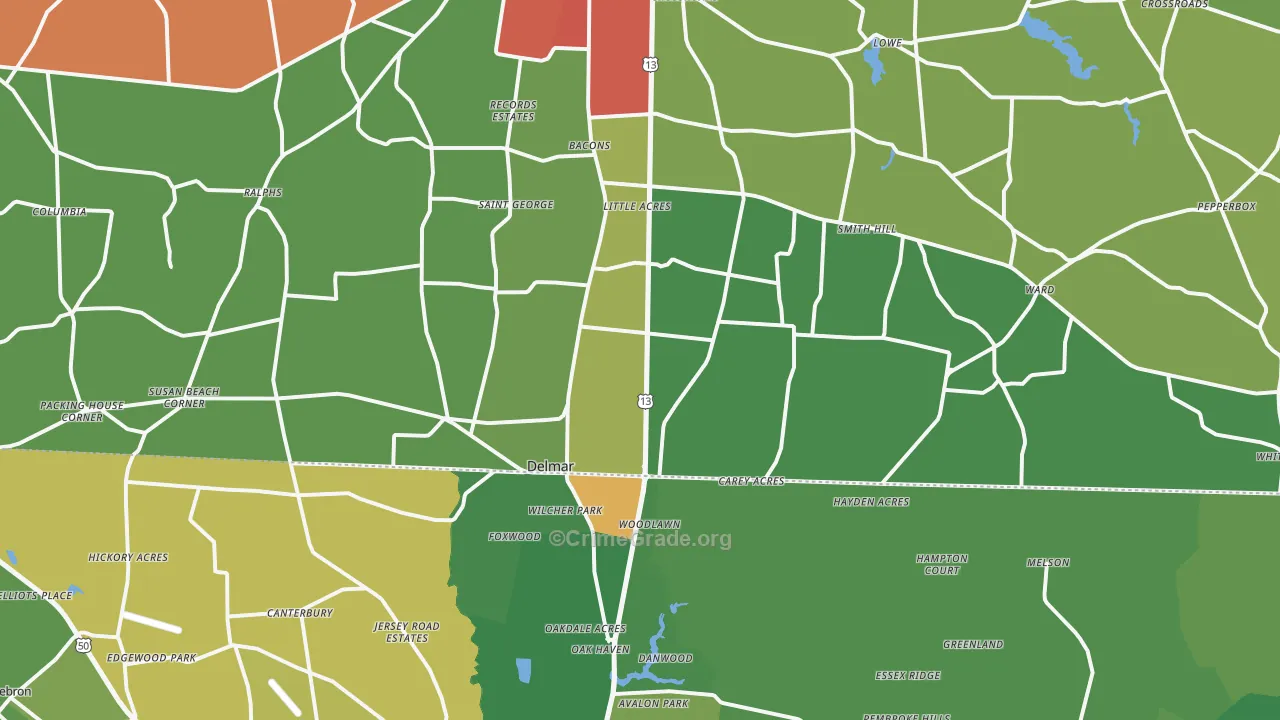 Delmar, DE Map of Murder Rates