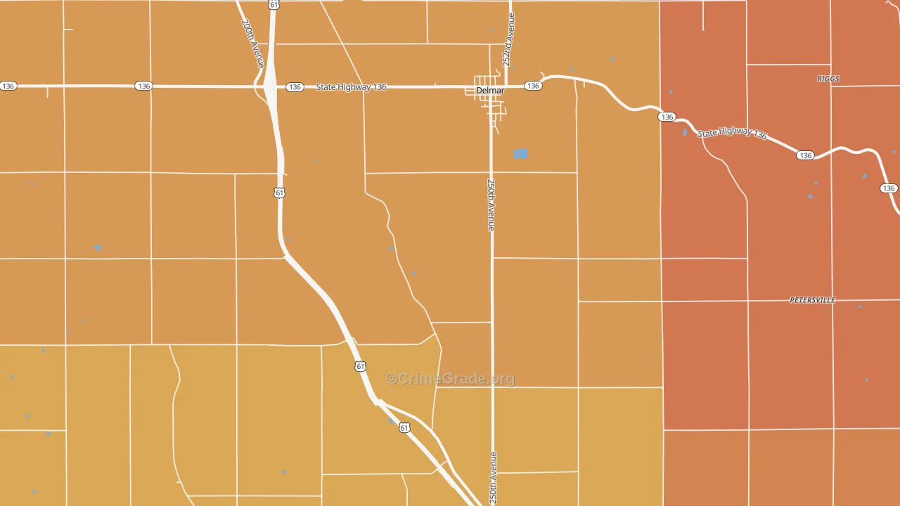 Delmar, IA Map of Murder Rates
